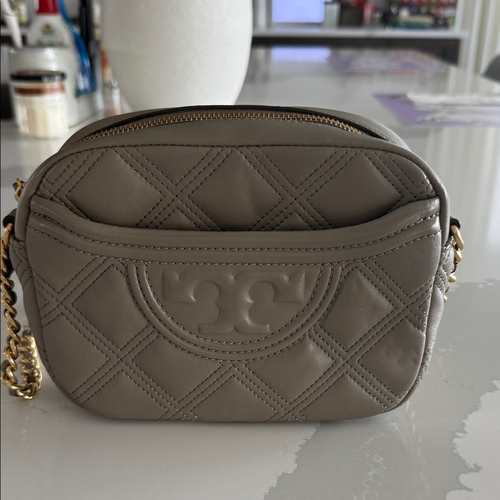 Tory Burch Taupe Quilted Crossbody Bag